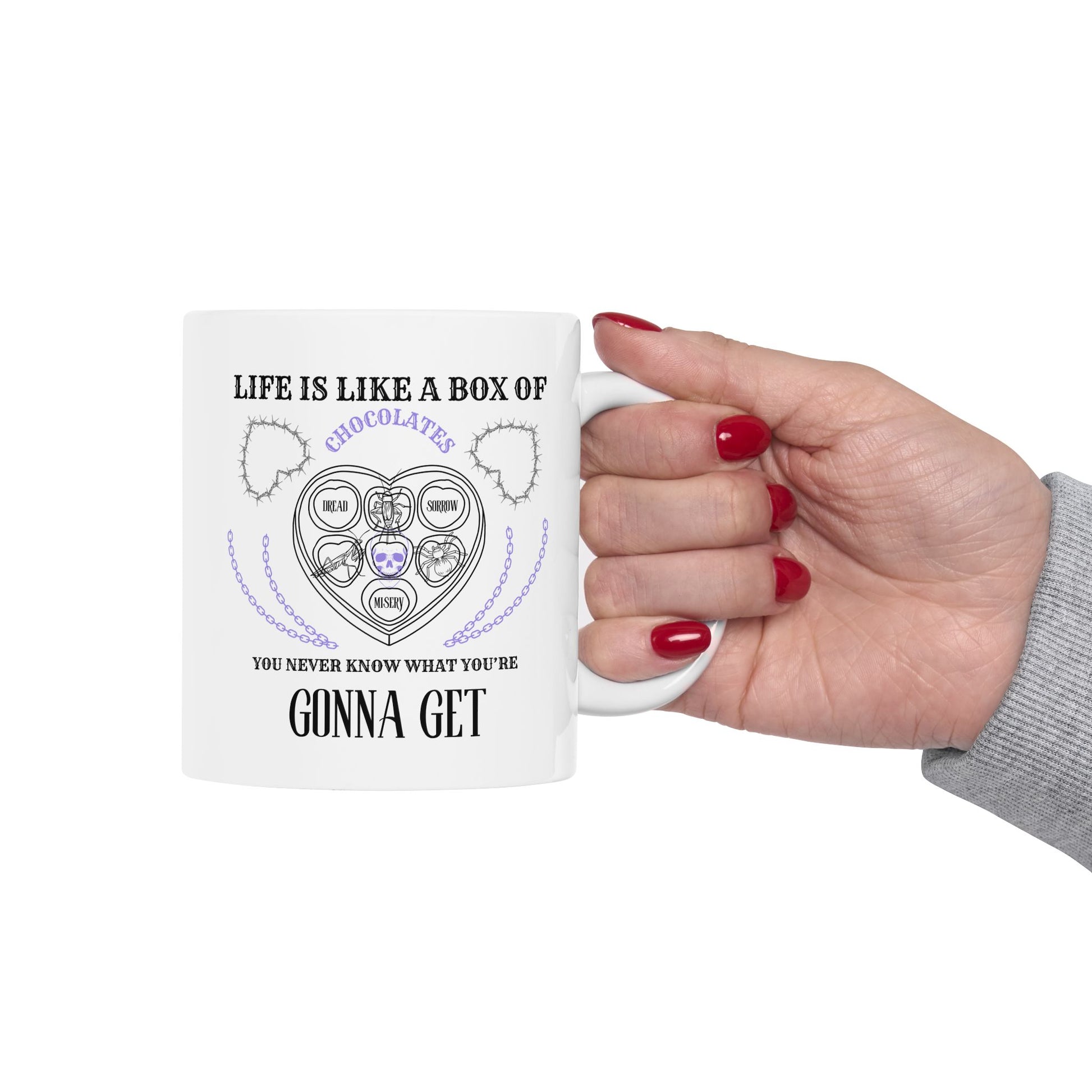 Life Is Like A Box Of Chocolates You Never Know What You’re Gonna Get Dread Sorrow Misery Mug